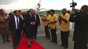 An outstanding success: Voreqe Bainimarama arrives in Port Moresby (Photo:ABC)